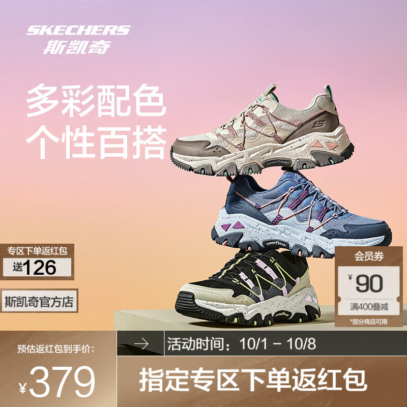 斯凯奇（Skechers）云屿丨男女情侣款复古老爹鞋户外鞋徒步运动鞋越野跑鞋 女款-暗灰蓝色/粉色/SLTP 36