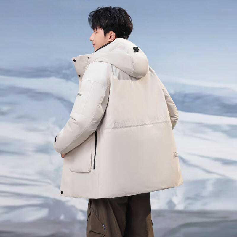 雪中飞新款男士中长款羽绒服冬季休闲冬季保暖羽绒外套防风 米白|8011 M /170/88A