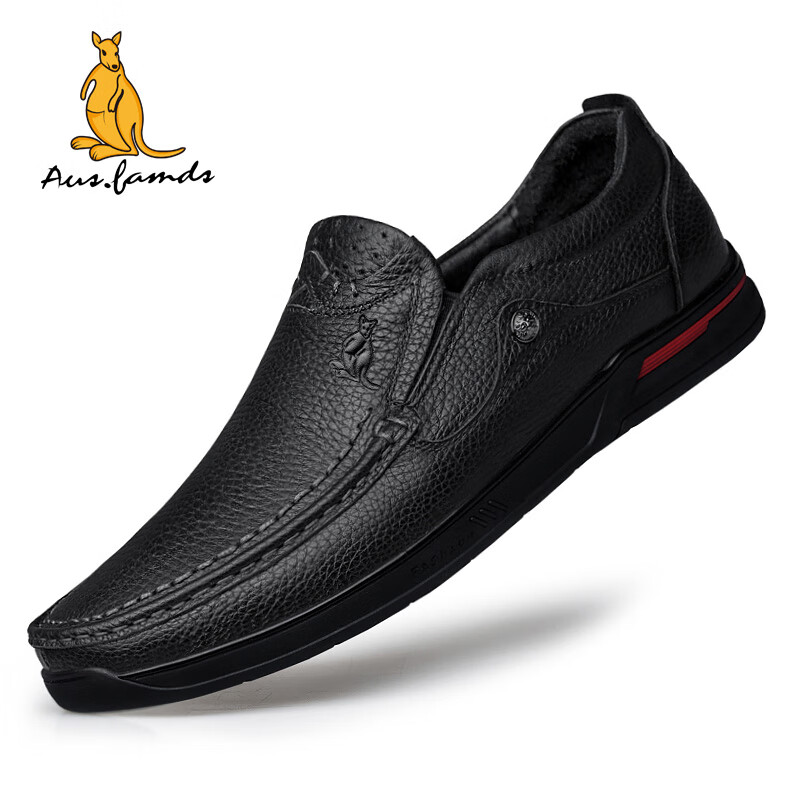 澳洲名袋鼠ausfamds品牌皮鞋男新款秋季百搭真皮男士商务休闲鞋平底