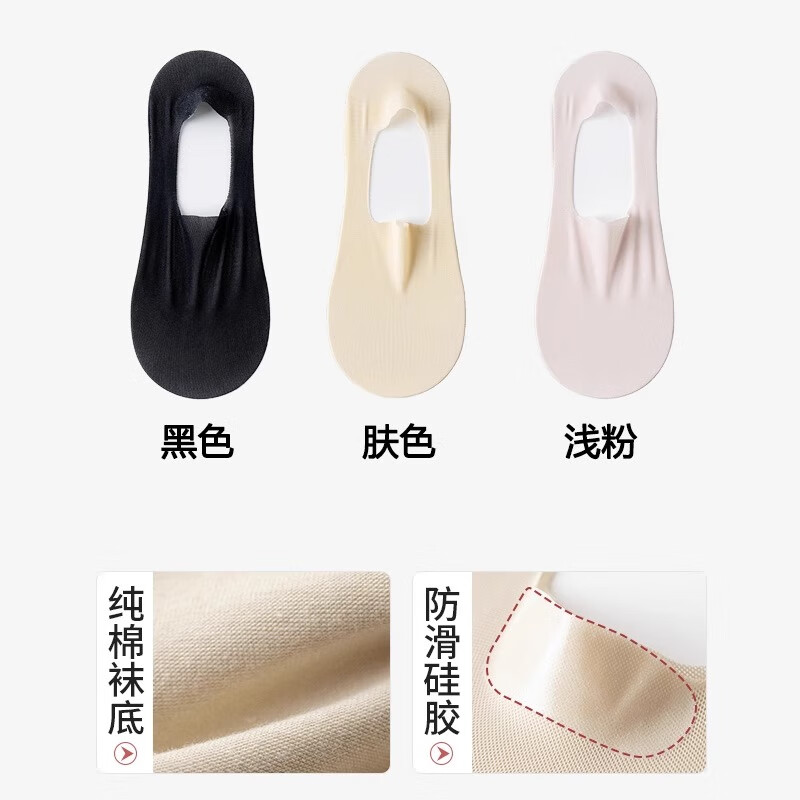 2025新款女式薄棉冰丝船袜防滑浅口隐形 【3双】黑色+肤色+浅粉