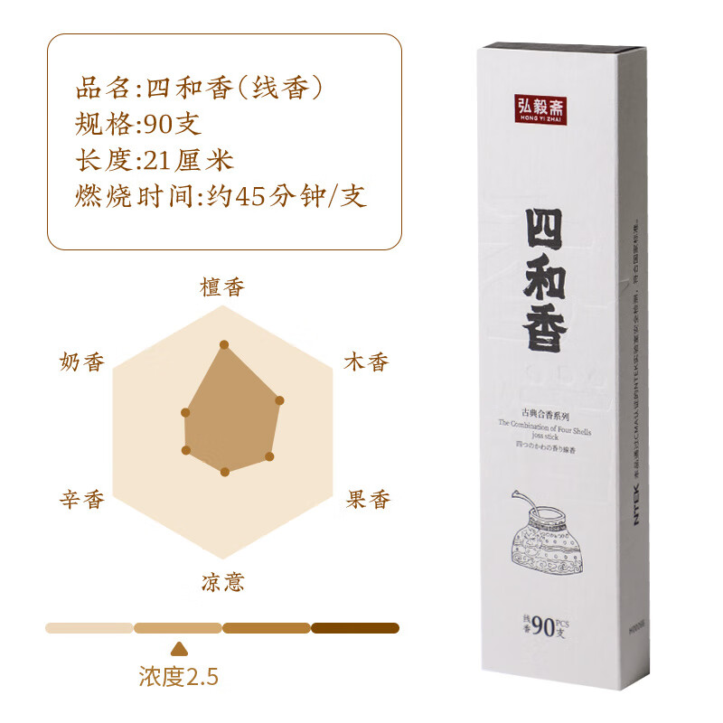 弘毅齋新款四和香線香檀香沉香龍腦天然家用香味持久香薰熏香 [25年正裝]線香90支*21厘米