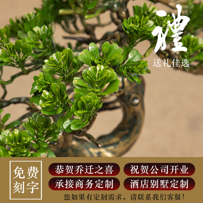 源起·新生中式罗汉松盆景铜摆件客厅玄关办公室装饰品高端大气开业乔迁礼物 长青有财