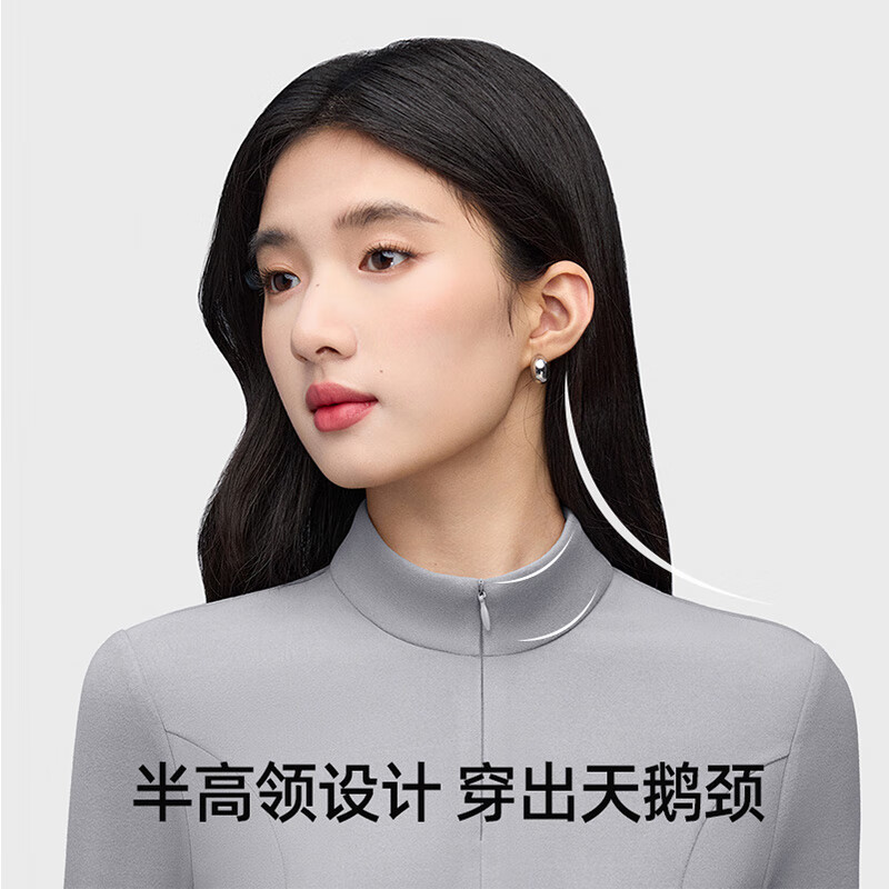 小野和子半拉链打底衫内搭上衣秋冬小高领修身2025新款长袖白t恤 【双面磨毛绒蓄热保暖】极简黑 XL