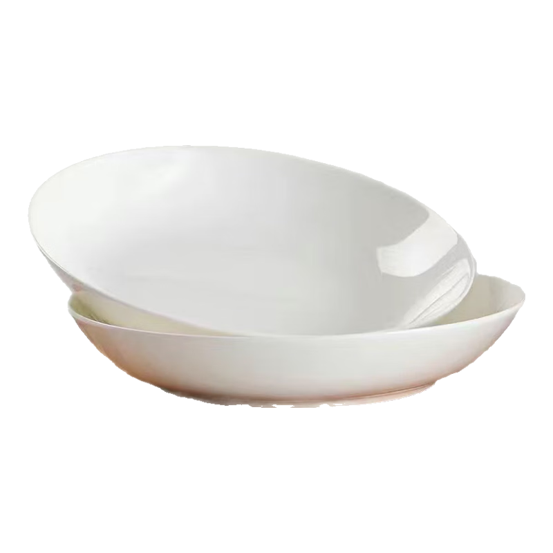 景德镇（jdz）景德镇白色陶瓷盘子菜盘家用深口碟子纯白陶瓷餐盘 8英寸圆盘(2只)