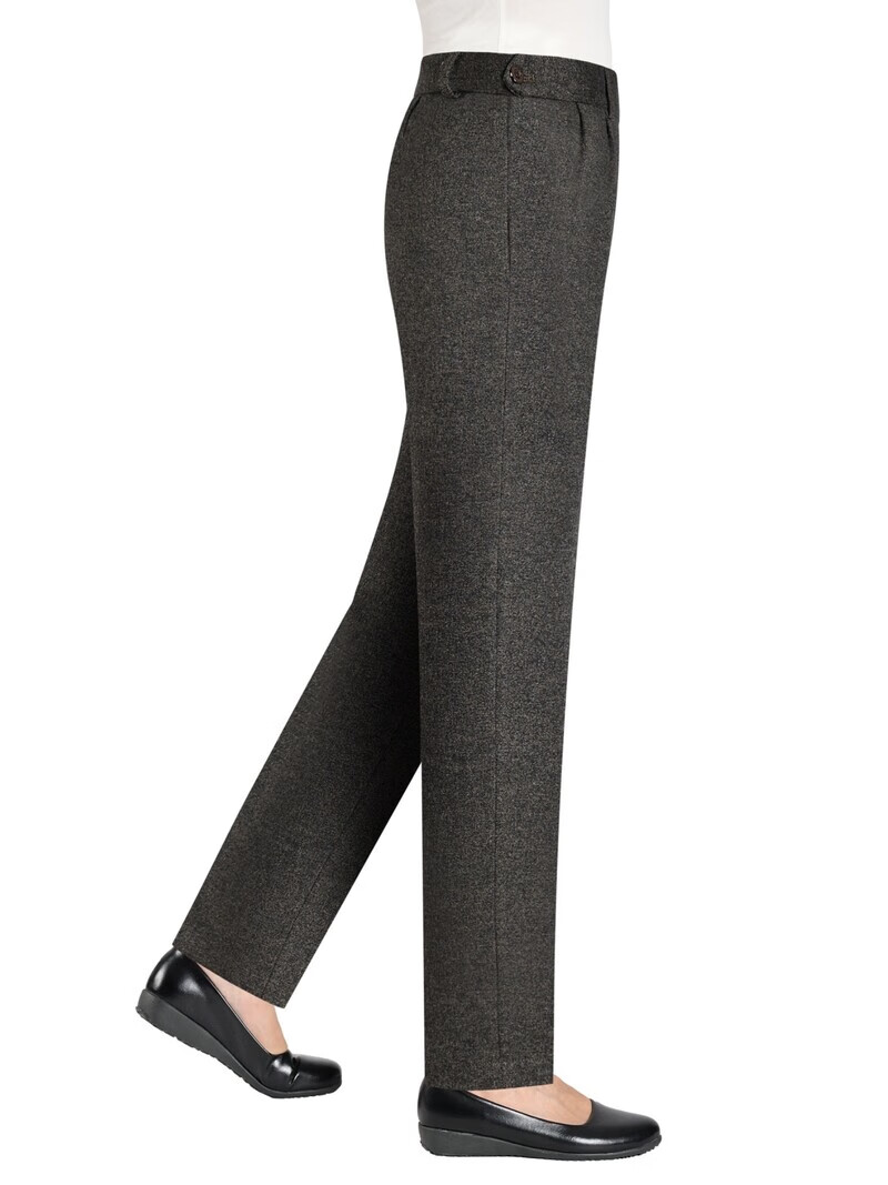 伊玟格格秋冬款旁开扣女裤弹力妈妈锥形裤高腰中年女西裤休闲百搭毛呢长裤 深棕色 旁开扣秋冬款 5XL 2尺9腰围 35码 160斤以下穿