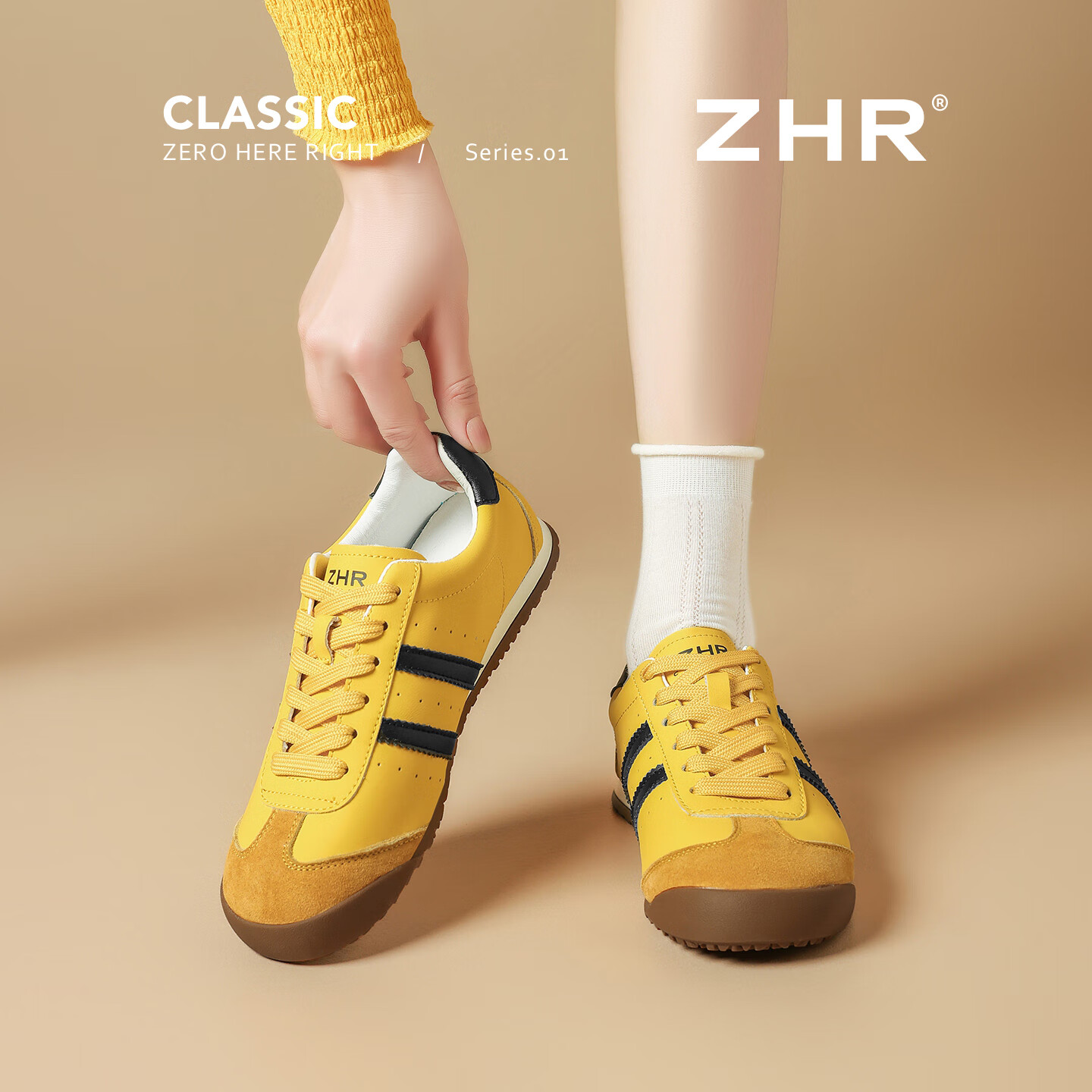 ZHR复古德训鞋女鞋软底轻便运动休闲鞋子板鞋时尚百搭透气小白鞋女鞋 黄色 37