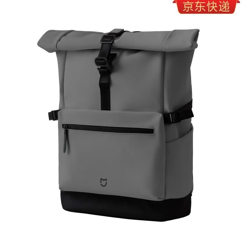 小米世家双肩包卷边休闲背包大容量旅行包男女电脑包时尚轻便 岩石灰