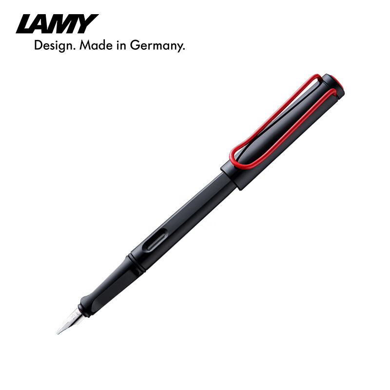 凌美（LAMY）鋼筆 喜悅系列藝術(shù)墨水筆 德國繪畫(huà)繪圖JOY系列磨砂筆桿美工鋼筆男士女士送禮禮物 黑桿紅夾墨水筆 明尖 x 1.5mm x 標配