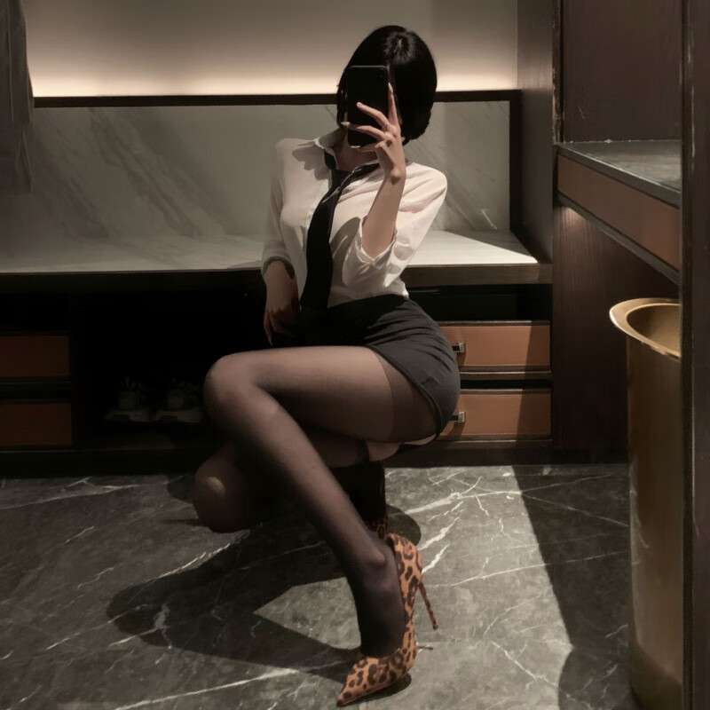 夜酥姿美夜酥女秘书制服透视紧身诱惑套装 秘书装+同款黑开裆袜 M码【80-120斤】