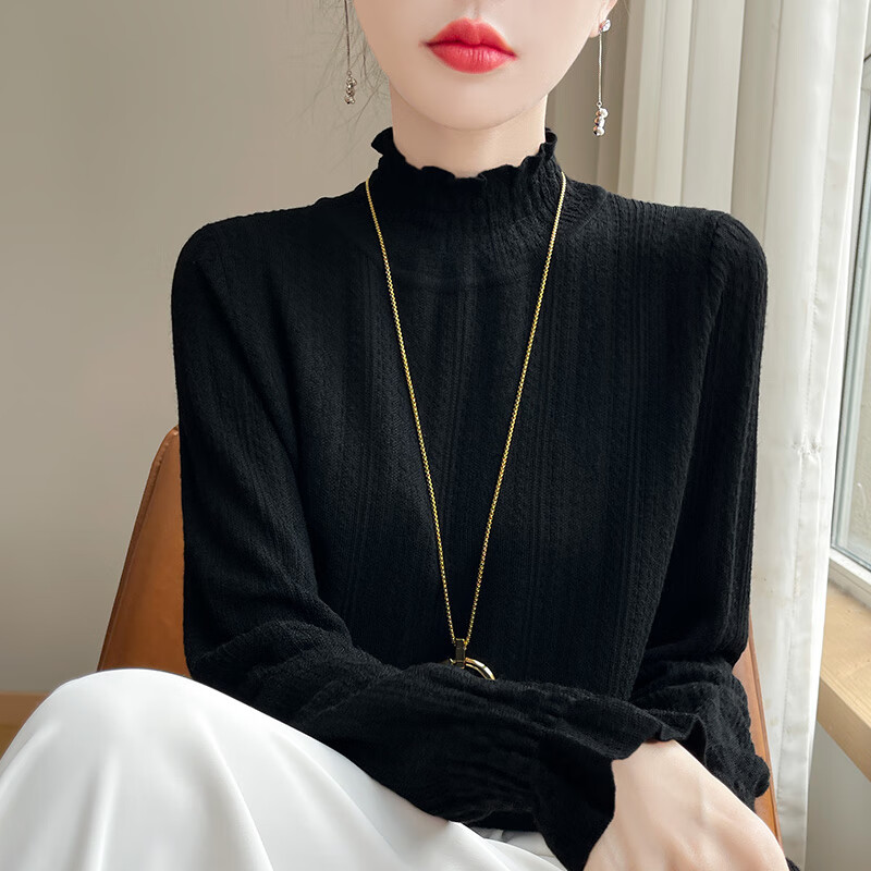 香影芬针织衫女喇叭袖毛衣女时尚秋冬新款高级感洋气蕾丝内搭打底衫女 白色 L (建议105-115斤)
