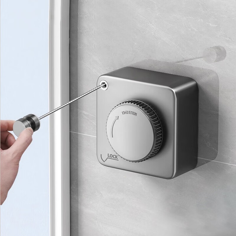 米良品室内隐形伸缩晾衣绳阳台免打孔晾衣架晾衣神器浴室钢丝绳晾衣架 格调灰（两用）