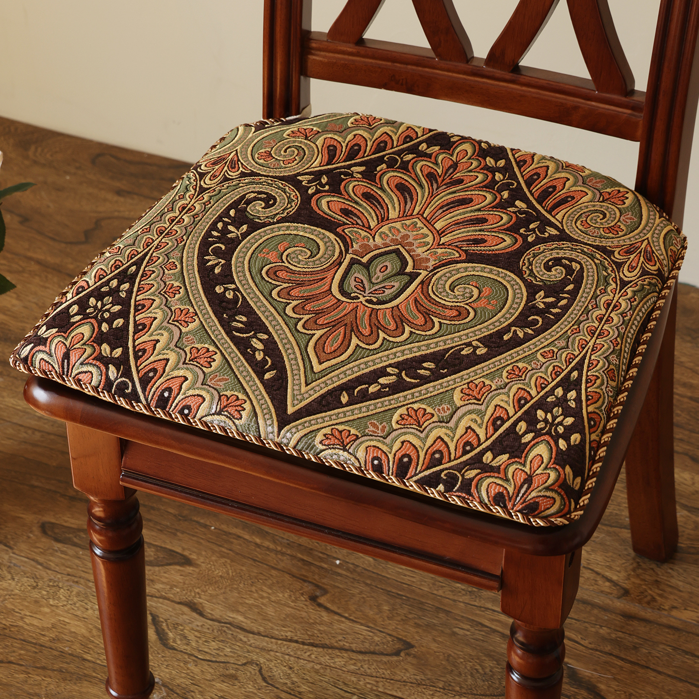 LAVS HOME美式复古红实木餐椅垫加厚海绵防滑坐垫椅子垫欧式座椅垫子马蹄形 圣帝罗兰-棕(高定款) 43cm*45cm(含3cm海绵垫)