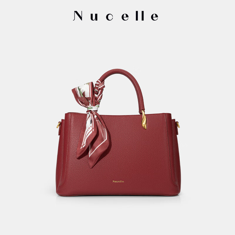 紐芝蘭（NUCELLE）媽媽包手提紅色包包2025新款大容量婚包感單肩斜挎包 朱櫻紅(贈絲巾)