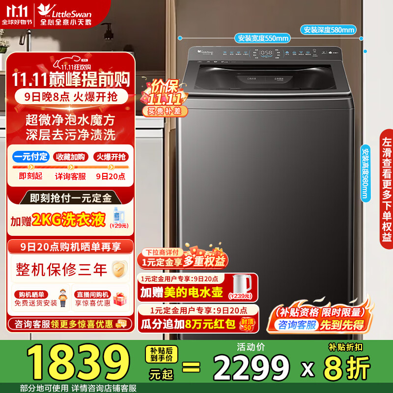 小天鹅（LittleSwan）10KG波轮洗衣机全自动 水魔方小乌梅超微净泡直驱变频 水魔方防缠绕 家电以旧换新 TB10VE40D【小乌梅2.0】