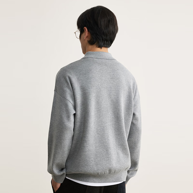 MARKLESS毛衣男休闲套头针织翻领长袖落肩可机洗卫衣5703 月亮灰 常规 L