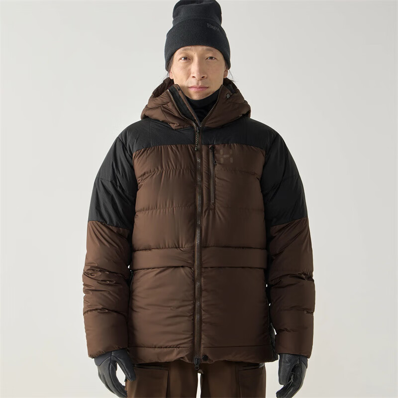 HAGLOFS火柴棍男羽绒服RIKSGRANSEN新款防寒保暖防水850蓬鹅绒男连帽外套 黑棕Woodland Brown S
