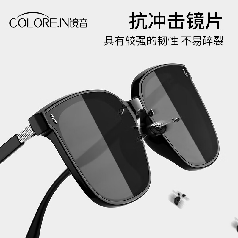 colore.in偏光墨镜男女款太阳镜防晒紫外线高级感户外高清护眼驾驶开车眼镜 黑框-经典黑灰片