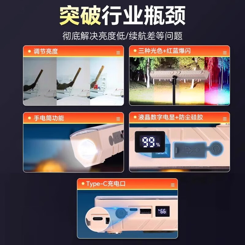 树奢充电灯管应急照明灯车厢磁吸灯超长续航户外摆摊夜市灯led露营灯 单灯【三灯款】10000W续航8-12小时