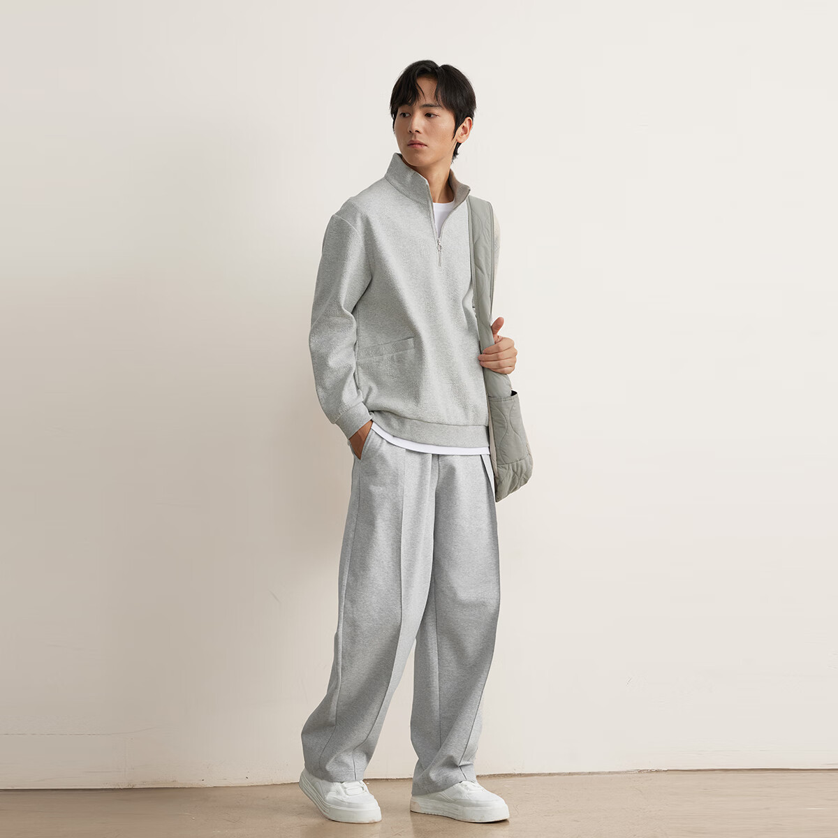 MARKLESS休闲裤男锥形阔腿通勤百搭长裤抽绳系带裤子男款5826 灰色 M