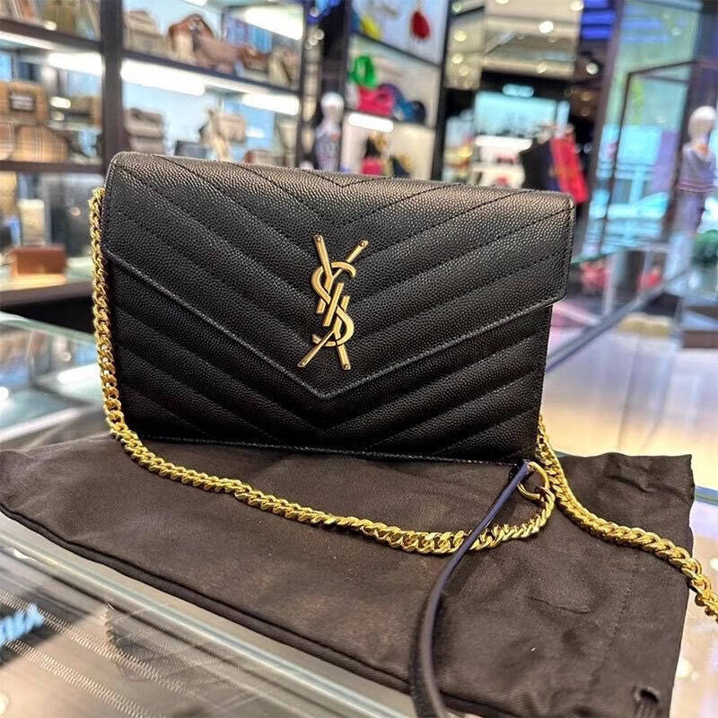 新款2025YSL圣罗兰真皮包包女包菱格包时尚轻奢优雅包潮流小方包 黑色