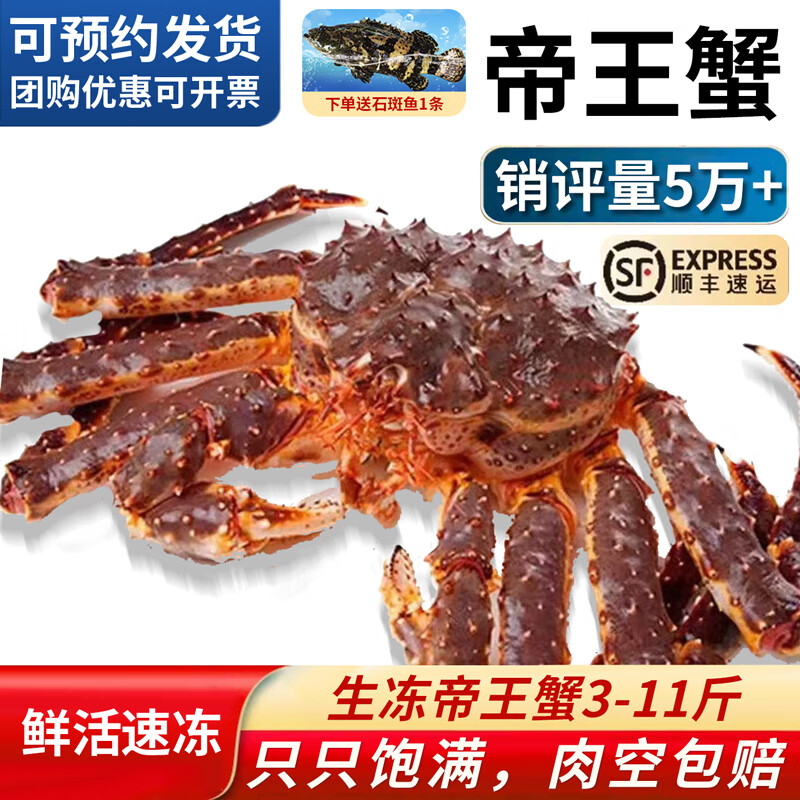 鲜活速冻俄罗斯阿拉斯加帝王蟹特大螃蟹生鲜海鲜 生冻帝王蟹 8-8.4斤（只）(送石斑鱼)
