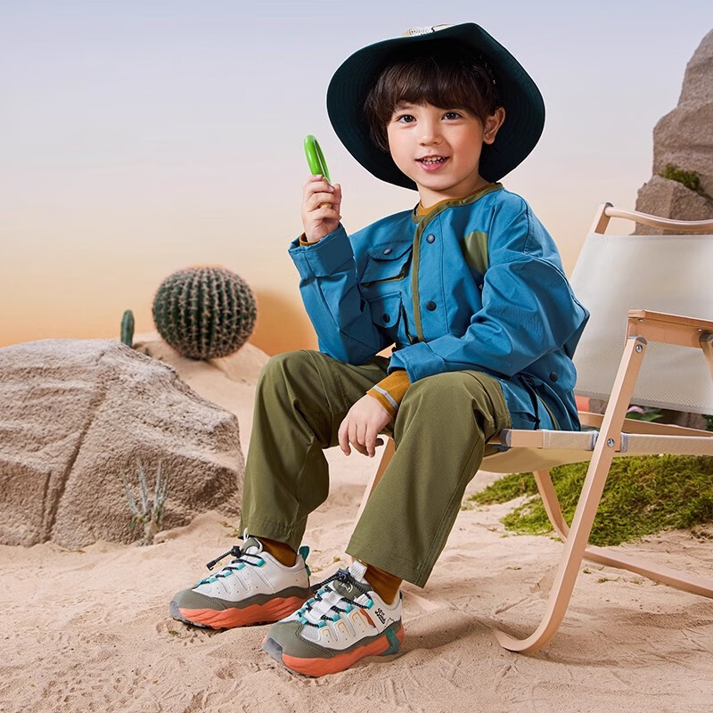 B.Duck小黄鸭童鞋儿童运动鞋2026春秋季新款男孩户外男童跑步旅游鞋 绿黑棕 （春秋透气内里） 35 适合脚长21.9-22.4cm