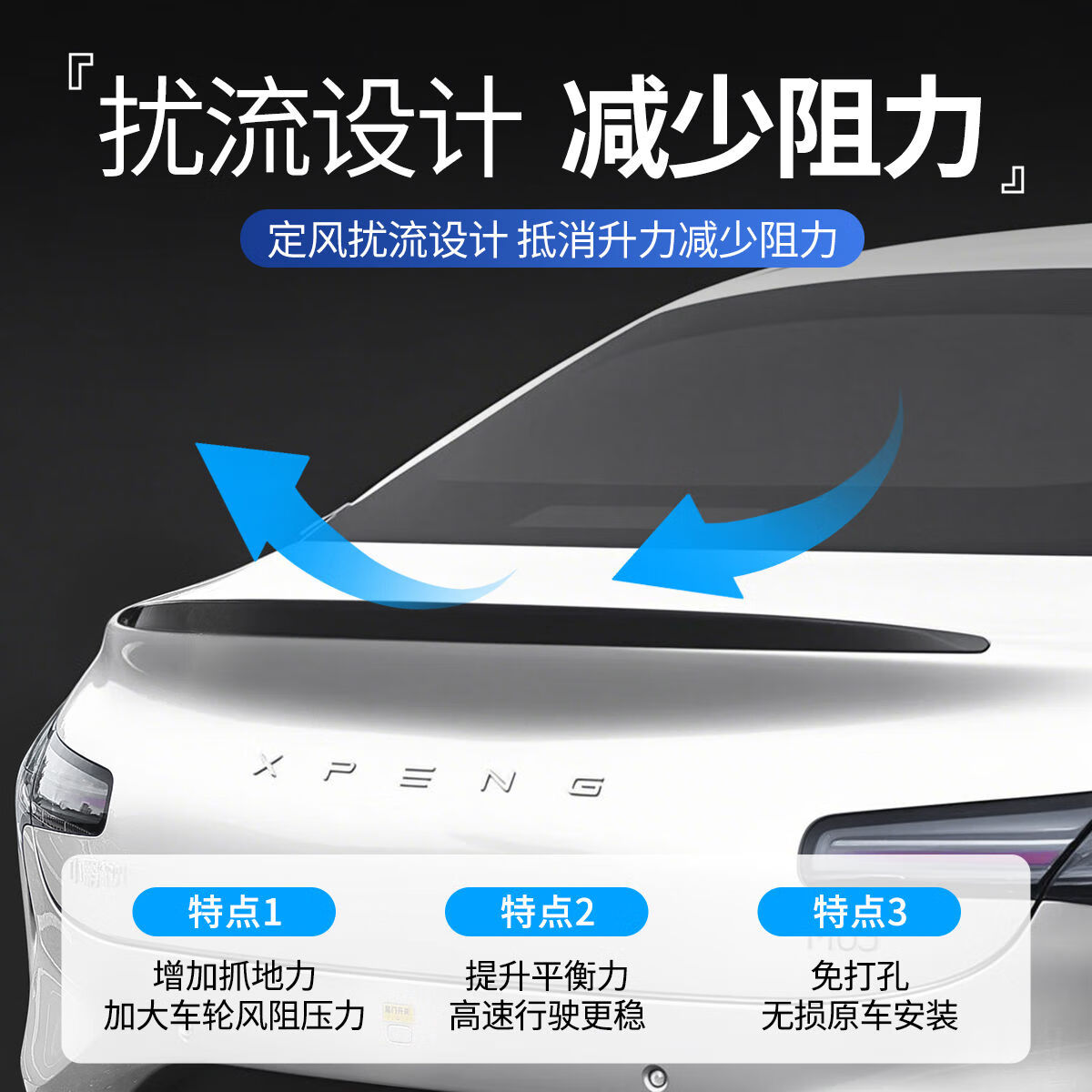 丽田适用于小鹏mona03运动尾翼改装小鸭尾定风翼外饰改装套件装饰 小鹏M03小鸭尾亮黑1件套 小鹏m03