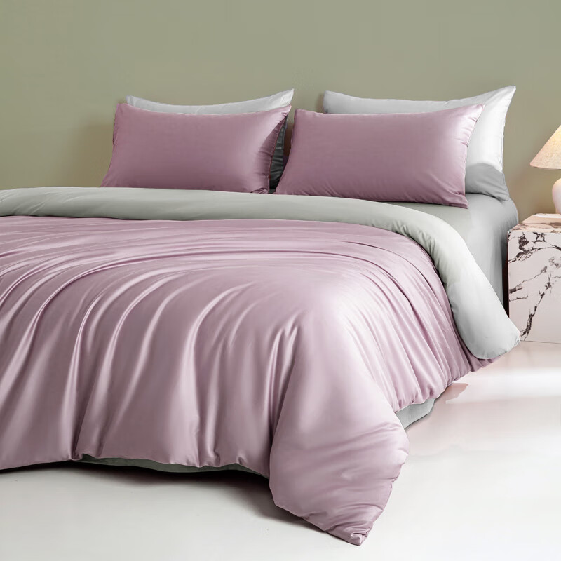 AIDLI 床上四件套纯棉A类100支贡缎新疆长绒棉双人全棉酒店裸睡套件 浅芋色-奶灰 1.5/1.8m床 床单款 被套200*230cm