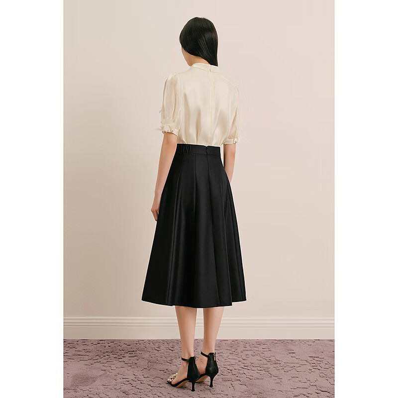 OBBLIGATO奥丽嘉朵2025夏季新款高腰A摆半裙 黑色 S