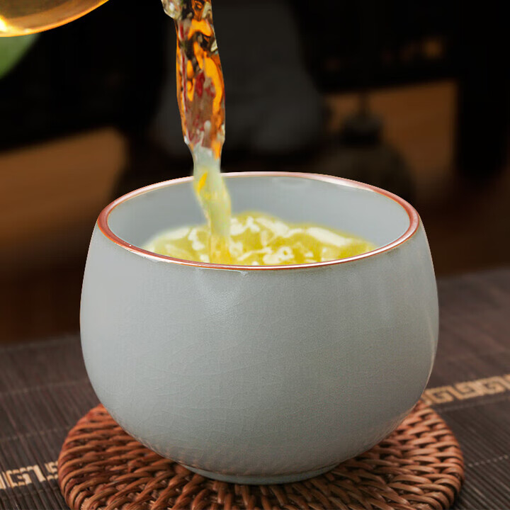 陶立方米黄汝窑茶杯套装陶瓷开片主人杯品茗杯礼盒功夫茶具茶杯八件套 2大罗汉杯+6小罗汉杯(月白色)