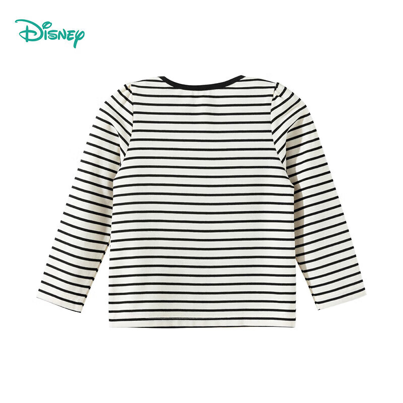 迪士尼宝宝(Disney Baby)秋季新款童装男女儿童米奇卡通透气百搭纯棉亲肤7A级抗菌长袖T恤 ZD3ES025黑白条 130
