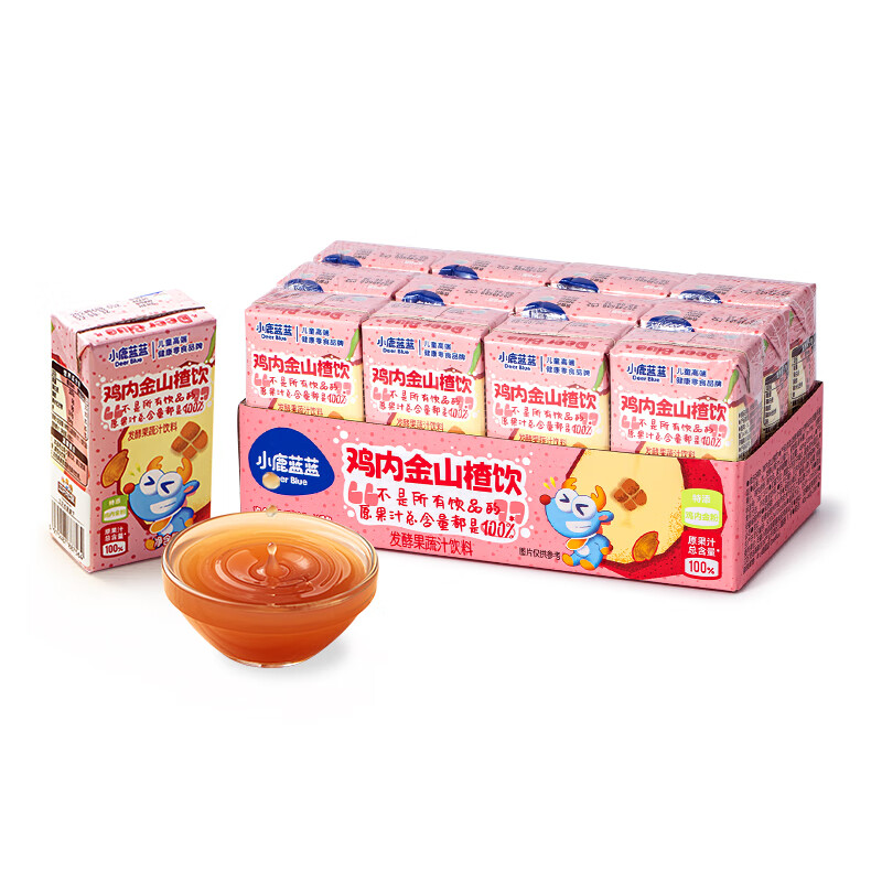 小鹿蓝蓝梨汁山楂汁清润5层保鲜材质不加香精色素防腐剂原果汁总含量100% 【鸡内金山楂饮】 125ml*12盒