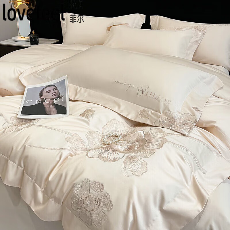 拉芙菲爾A類新疆棉高端全棉純棉四件套床單被套被罩雙人家用1.5*1.8米床品 奶昔白【四季通用 親膚透氣】 床單款 1.5m四件套200*230cm