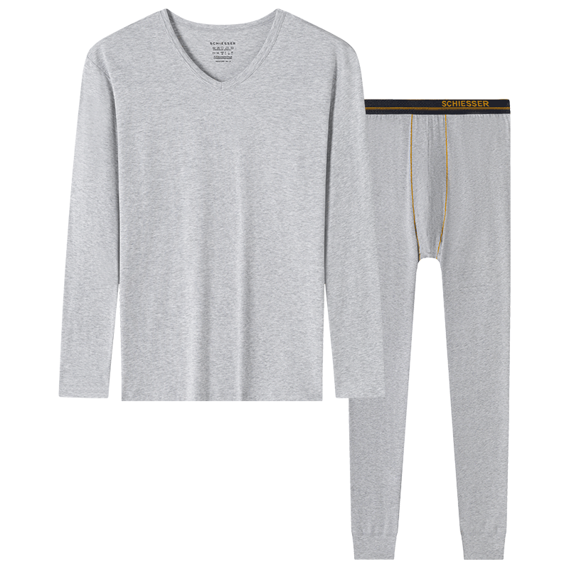 舒雅（Schiesser）男士舒美棉3A抗菌長(zhǎng)袖長(zhǎng)褲保暖秋衣秋褲套裝 【V領(lǐng)】深灰 M