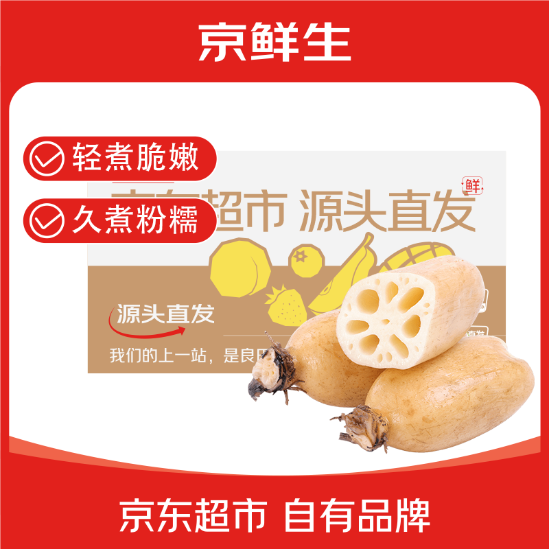 京鲜生湖北洪湖莲藕 3斤(3-5节) 现挖新藕 脆嫩微粉 新鲜蔬菜 源头直发