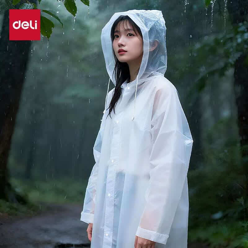 得力(deli)学生成人雨衣非一次性加厚耐穿雨披便携大帽檐全身户外登山骑车耐磨电动车雨衣透明 LY101