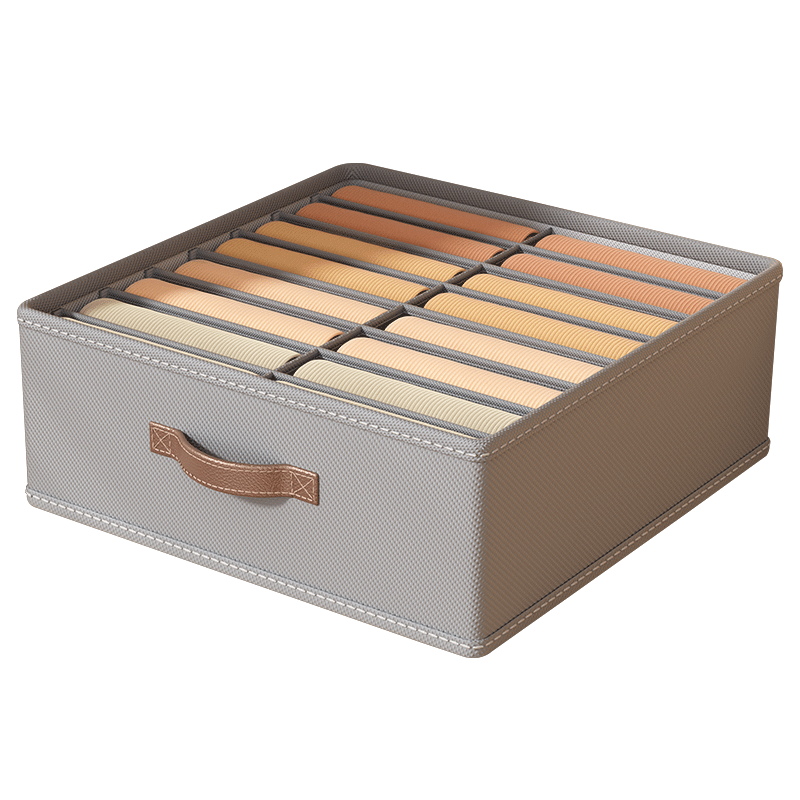 友纳衣柜裤子收纳盒分格家用布艺放衣服收纳箱抽屉衣物整理储物筐神器 单列带盖【米色-超大7格】