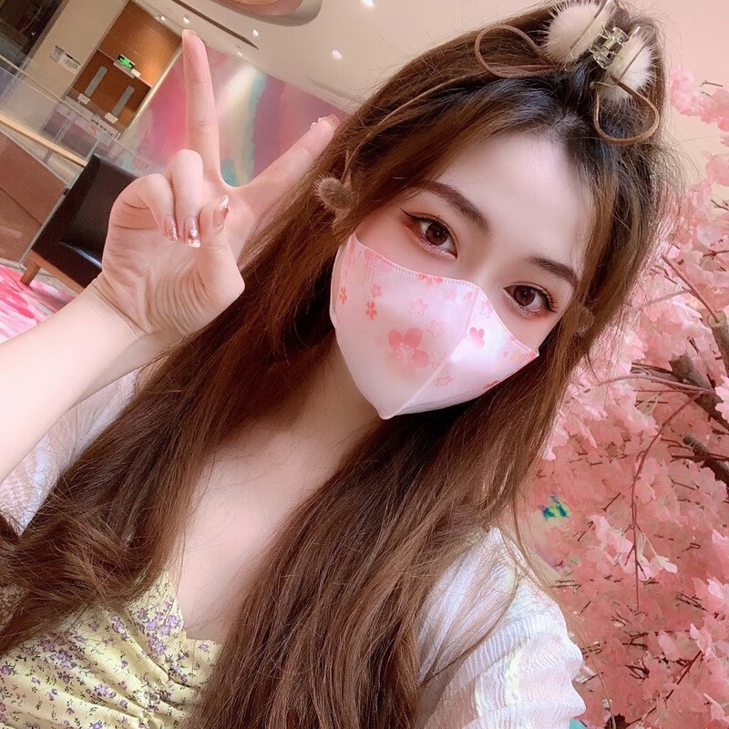 奥益亨3D立体樱花口罩晒红渐变口罩女士粉色口罩一次使用性透气口罩印花口罩 粉色樱花-100片（独立装）
