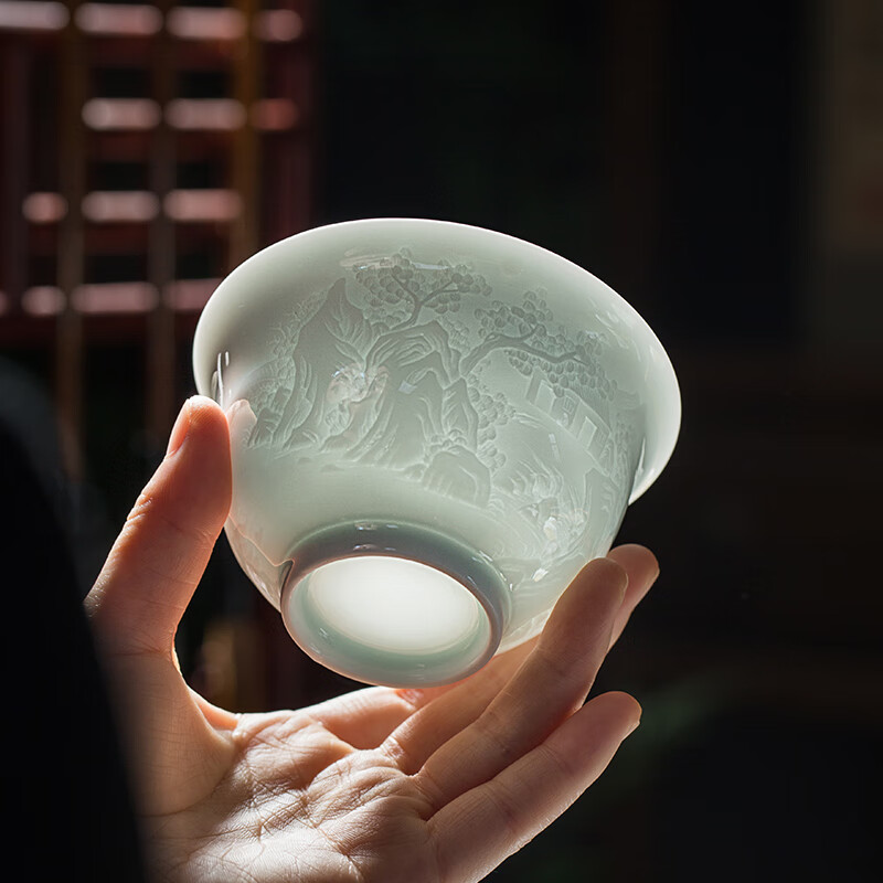 御嘉斋景德镇茶具套装轻奢高档陶瓷团建茶器家用套装伴手礼物定制LOGO 南山悠然头套组（1盖碗1公道4杯）