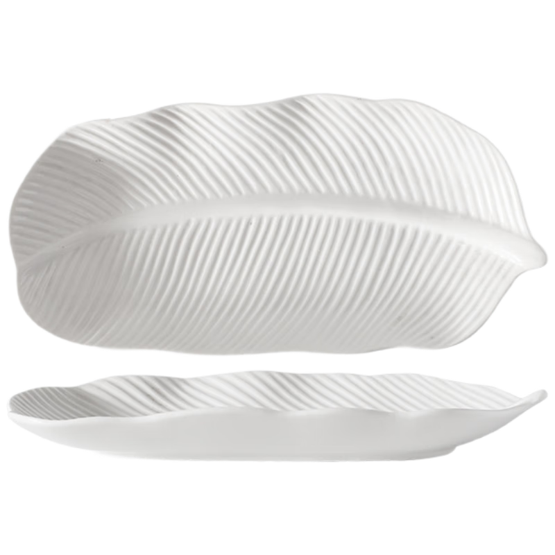 餐將軍陶瓷純白長(zhǎng)方形盤子壽司盤芭蕉葉盤小吃點(diǎn)心碟子家用水果蛋糕擺盤