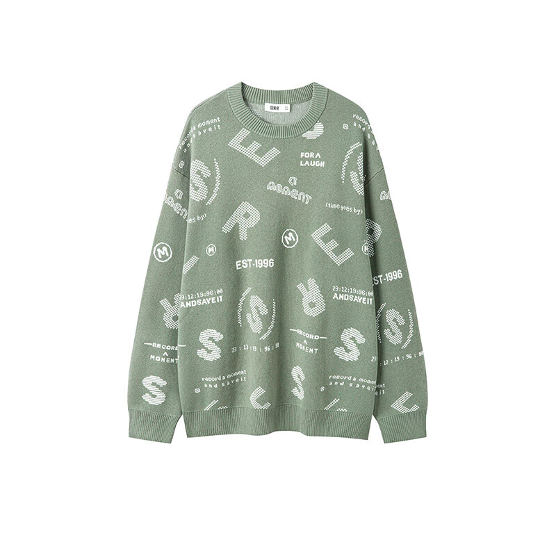 森马（Semir）[毛衫合辑]男士毛衫秋冬简约保暖毛衣针织衫情侣款 [A款]绿白色调00341 2XL