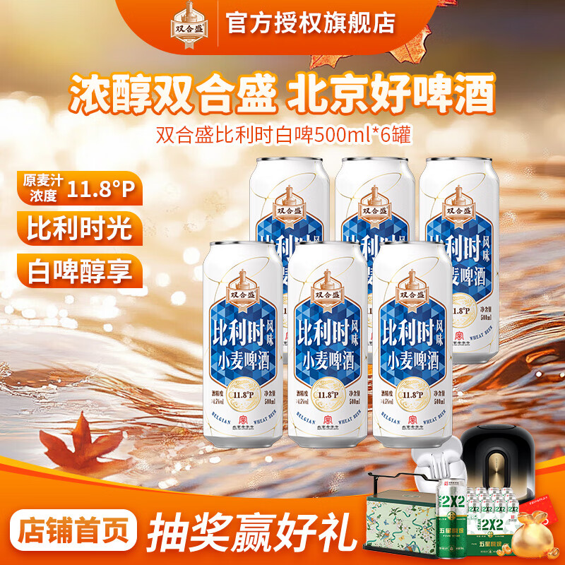 双合盛白啤11.8°P风味小麦啤酒 整箱聚会欧洲经典 北京老字号 比利时韵500ml*6罐
