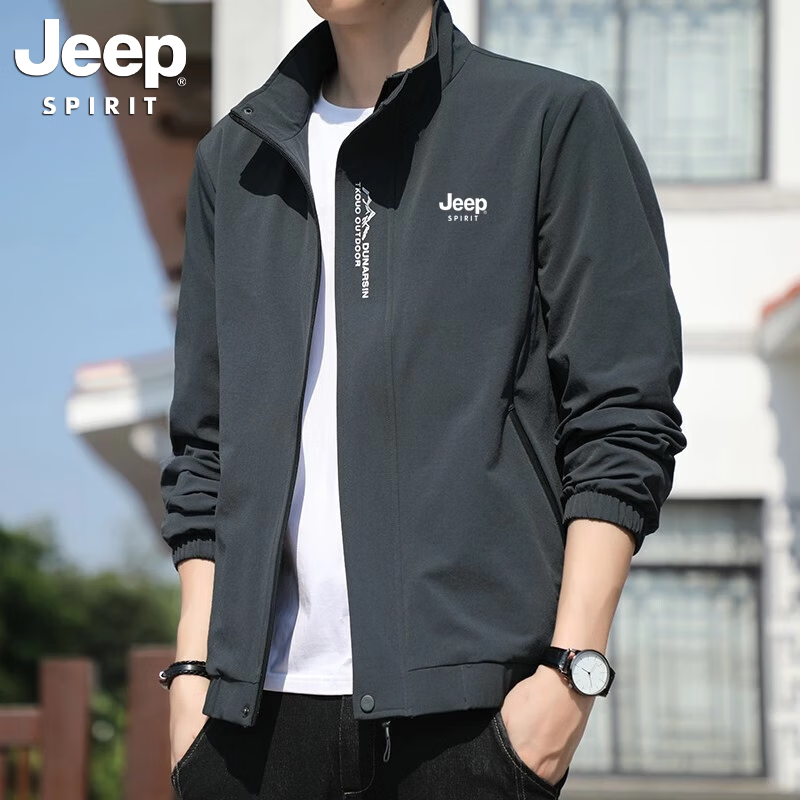 JEEP SPIRIT吉普冲锋衣男春秋季新款户外连帽透气外套男士夹克休闲百搭 迷彩黑-B【单衣】 XL