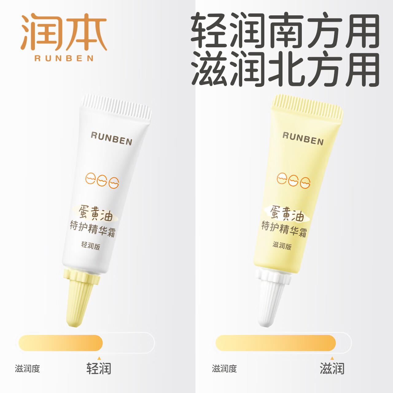 润本儿童面霜蛋黄油特护霜婴幼儿秋冬保湿滋润补水宝宝换季精华霜 轻润霜+滋润霜 10g 2支 【旅行装】