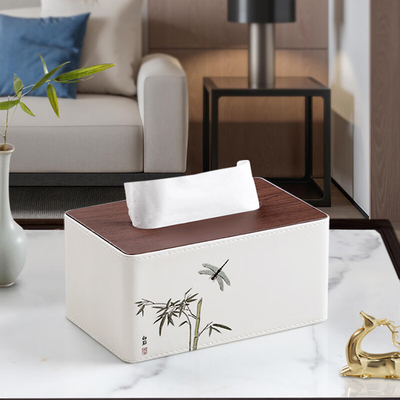 玫沃寶（Mavobo）紙巾盒家用客廳茶幾抽紙盒中式風酒店桌面多功能遙控器收納盒 竹韻紙巾盒 可定制LOGO