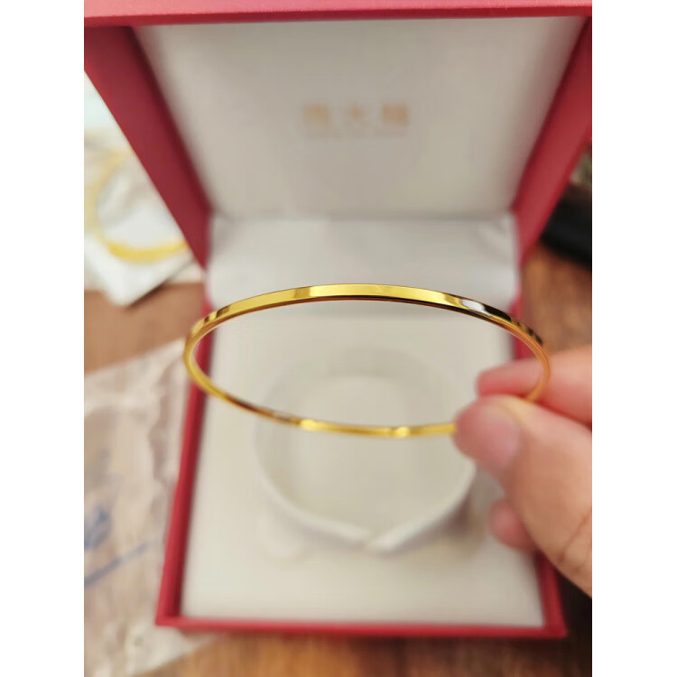 泽彩极细实心18k金色镯子经典多用途超细平环闪亮18K金 极细小圆镯55mm(小码)