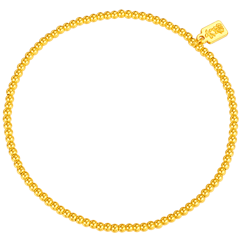 六福珠寶福滿(mǎn)傳家系列足金簡(jiǎn)約圓珠黃金手鏈女款手串 計價(jià) 約5.42克-砂面