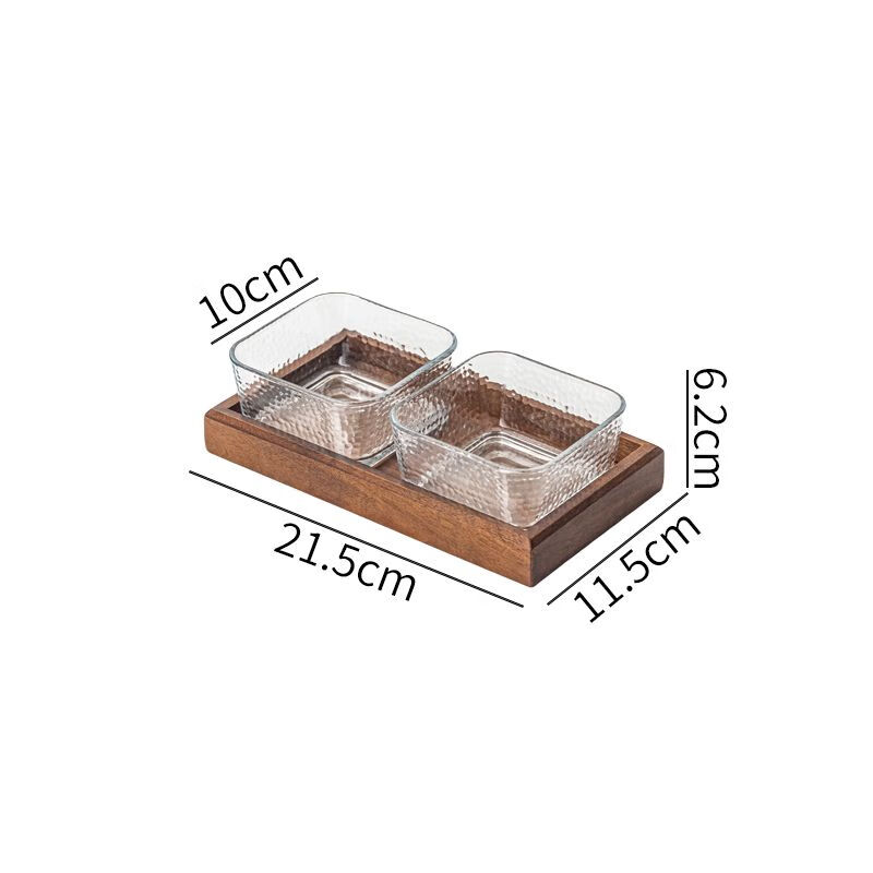 简漾中式创意玻璃果盘零食盘家用分格点心茶几坚果盘胡桃木干果盒新款 玻璃碗【二格】