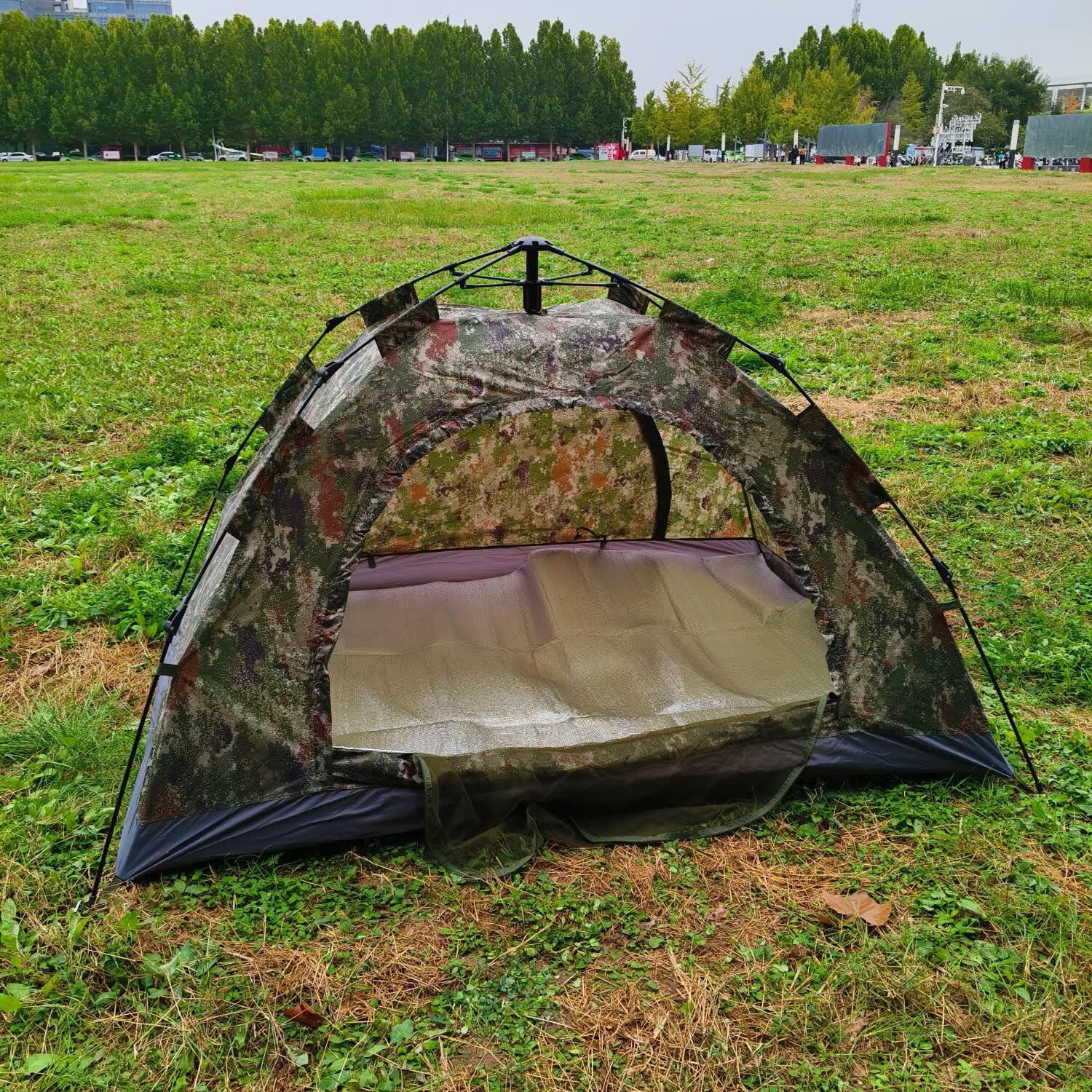 睿德志行迷彩冬季帐篷防寒保暖户外露营防雨过夜3-4人全套单兵帐篷免搭建 2*1m单人单层全自动款(日常户外露营) 全自动户外露营防雨帐篷