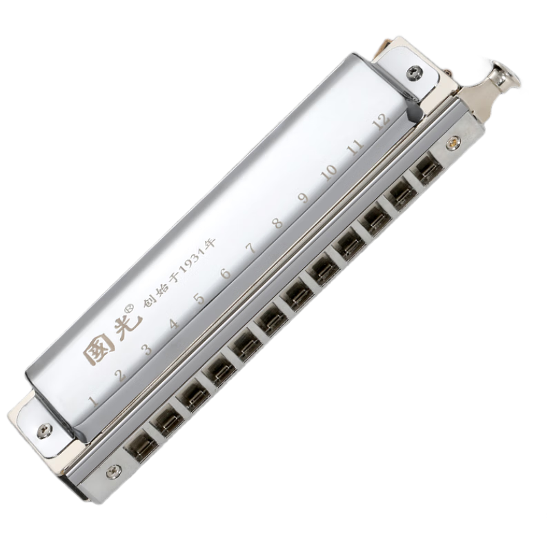 國光12孔48音半音階口琴（方吹口、銀色、樹(shù)脂盒）